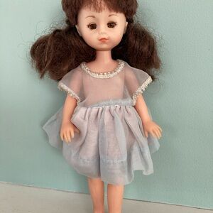 Charming Vintage Ginny Doll by Vogue with Brown Hair in Blue Dress
